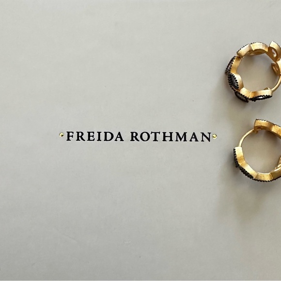 Freida Rothman Gold and Black Huggie Earrings - Picture 4 of 4